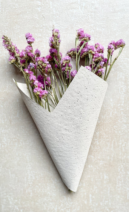 Beautiful Dried Purple-Pink Statice Flowers - Small selection of short stems in wildflower seeded paper - Fernery Designs
