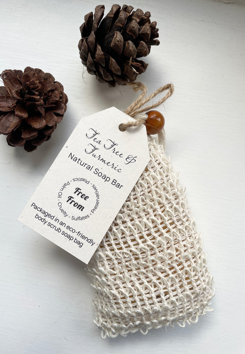 Tea Tree & Turmeric Natural Soap Bar & Bag - Fernery Designs