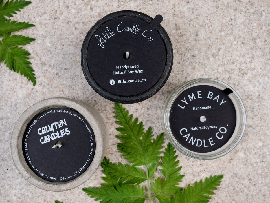 Custom Printed Black & White Candle Dust Covers - cotton wick - Fernery Designs