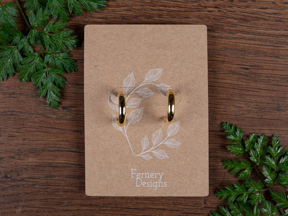 Custom Printed Kraft Hoop Earring Display Cards with flaps, 9cm x 6cm - Fernery Designs