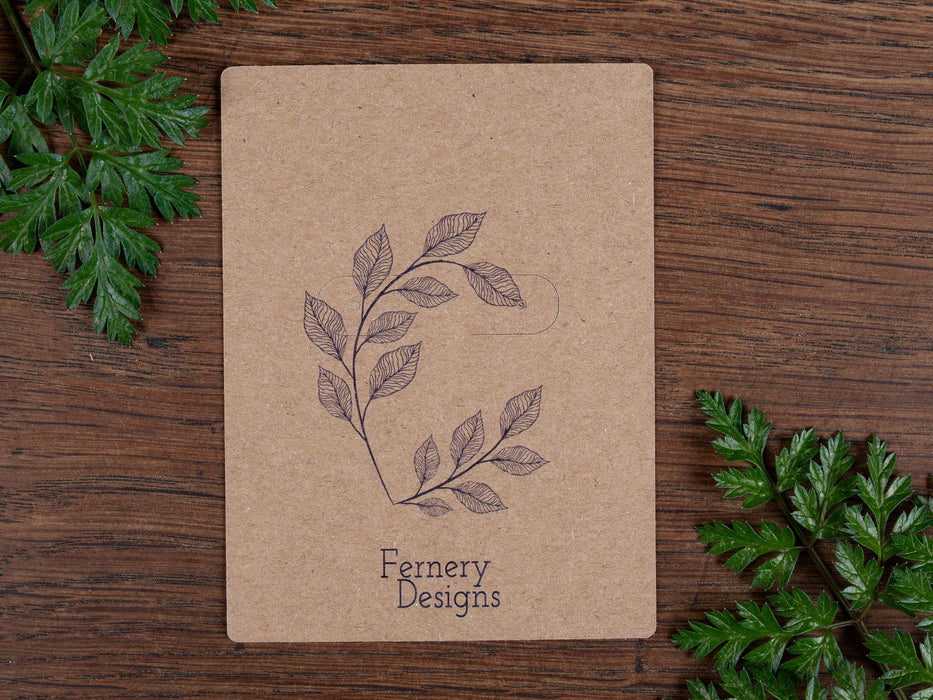 Custom Printed Kraft Hoop Earring Display Cards with flaps, 9cm x 6cm - Fernery Designs