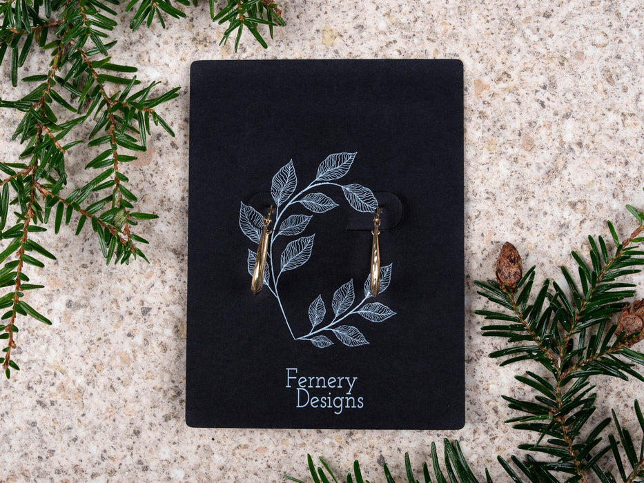 Black Custom Printed Hoop Earring Display Cards with flaps, 9cm x 6cm - Fernery Designs