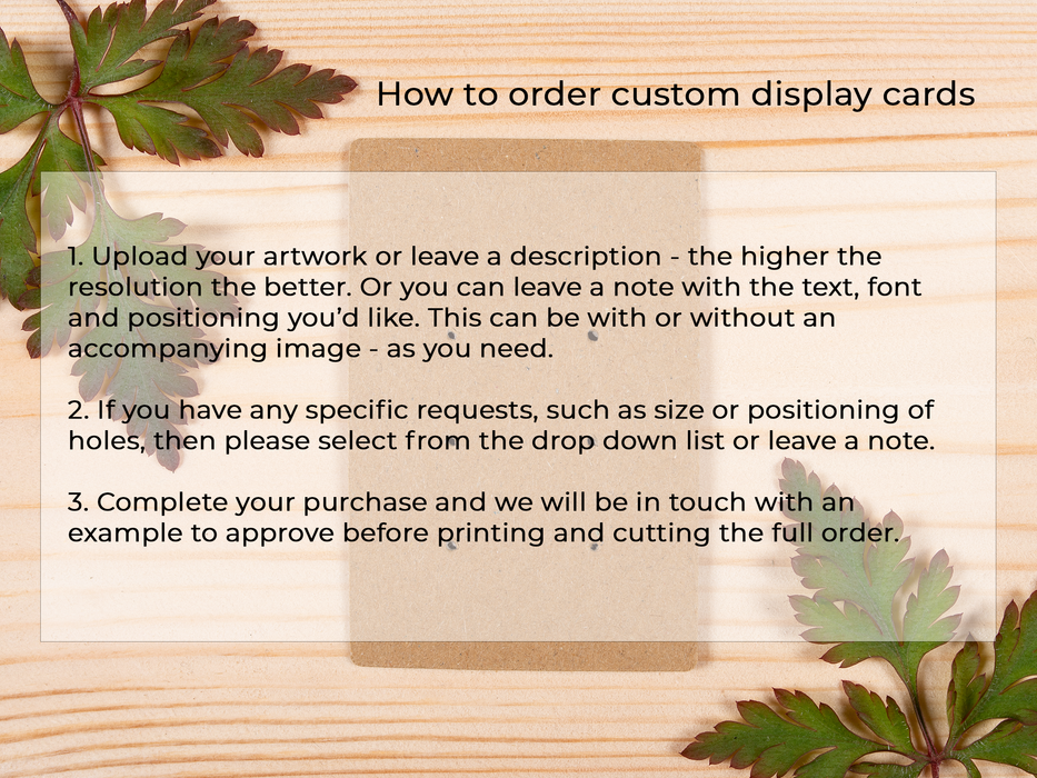 Custom Printed Brooch / Badge Display Cards 10cm x 7.5cm / c. 4” x 3” inches - Fernery Designs
