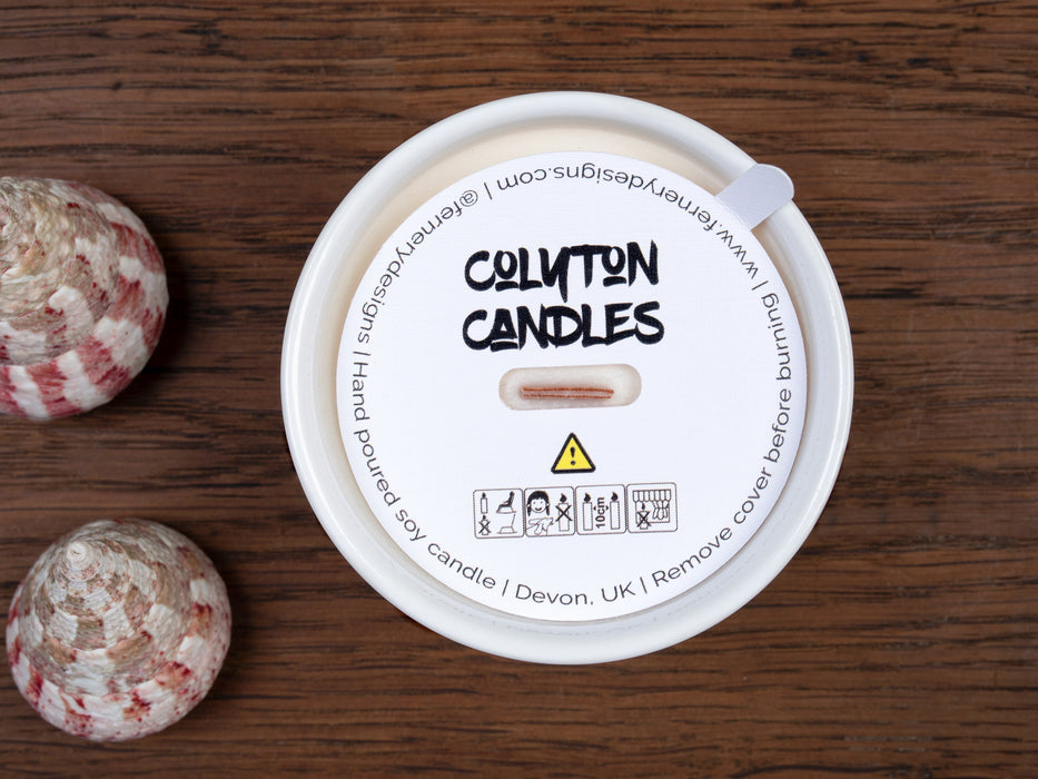 Customised Candle Warning & Burning Instruction Dust Covers - wooden wick - Fernery Designs