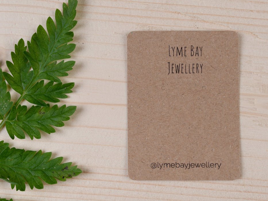 Small Custom Printed Earring / Brooch / Badge Display Cards 6cm x 4.5cm, Kraft - Fernery Designs