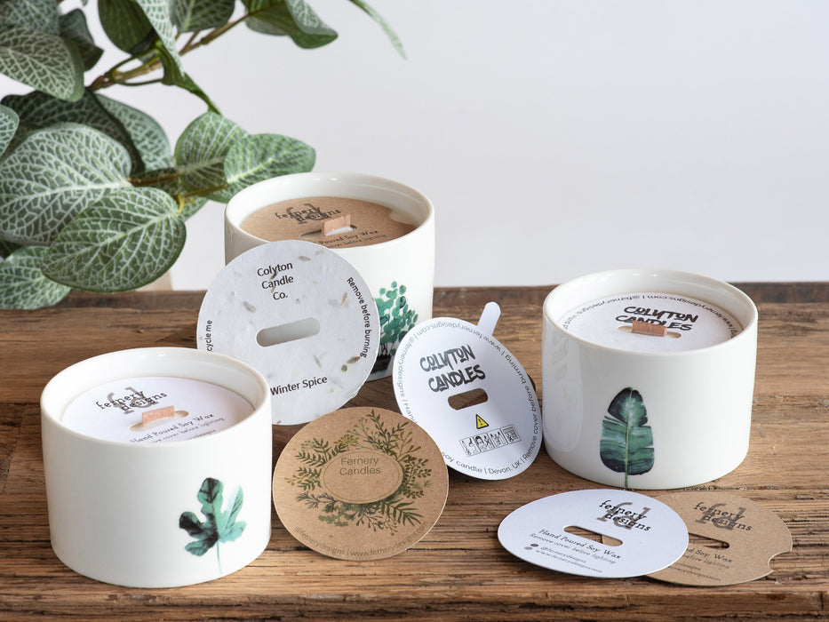 Custom Printed Seeded Candle Dust Covers, UK wildflower seeds, 280gsm - Fernery Designs