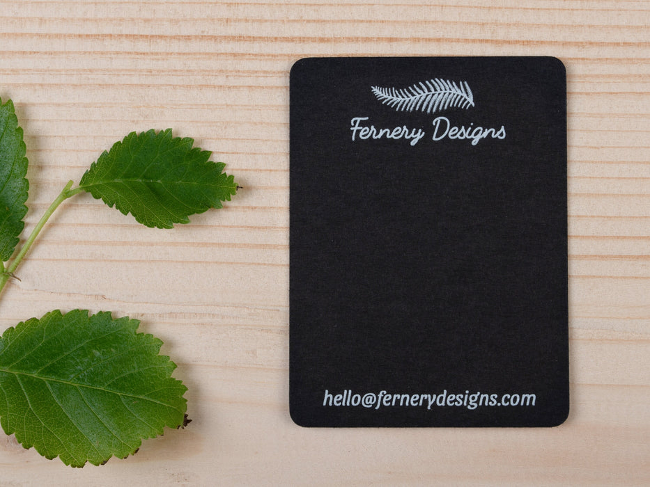 Small Black Custom Printed Earring / Brooch / Badge Display Cards - Fernery Designs