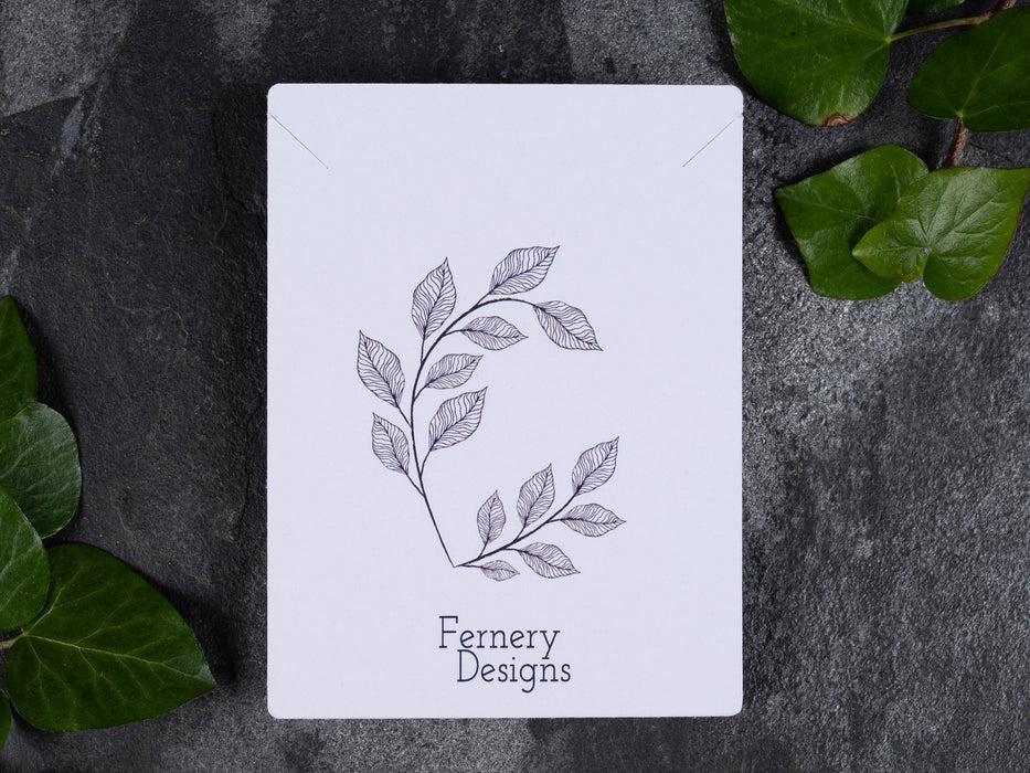 Custom Printed Necklace Display Cards 10cm x 7.5cm / c. 4” x 3” inches - Fernery Designs