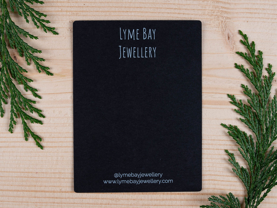 Custom Printed Black Brooch / Badge Display Cards 10cm x 7.5cm / c. 4” x 3” inches - Fernery Designs