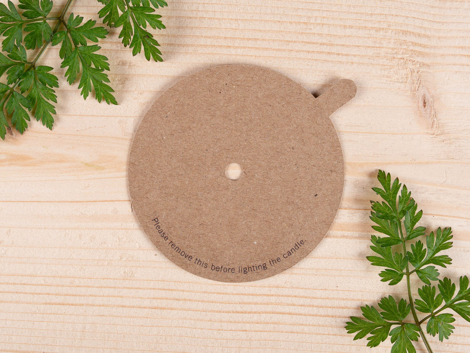 Kraft Candle Dust Cover - "Remove this before lighting the candle" for cotton wick - Fernery Designs