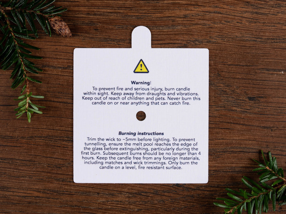 Warning & Burning Instruction Design Square Candle Dust Covers, for cotton wick - Fernery Designs