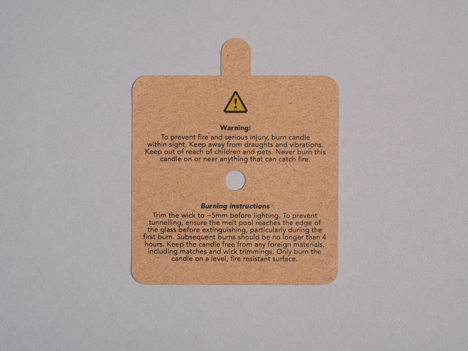 Warning & Burning Instruction Design Square Kraft Candle Dust Covers - for cotton wick - Fernery Designs