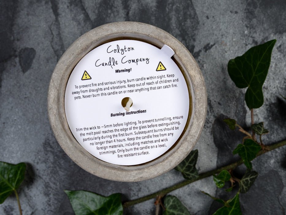 Custom Printed Candle Warning & Burning Instruction Dust Covers - cotton wick - Fernery Designs