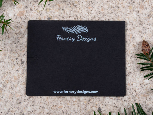 Custom Printed Bracelet Display Cards - Black with white printing - Fernery Designs