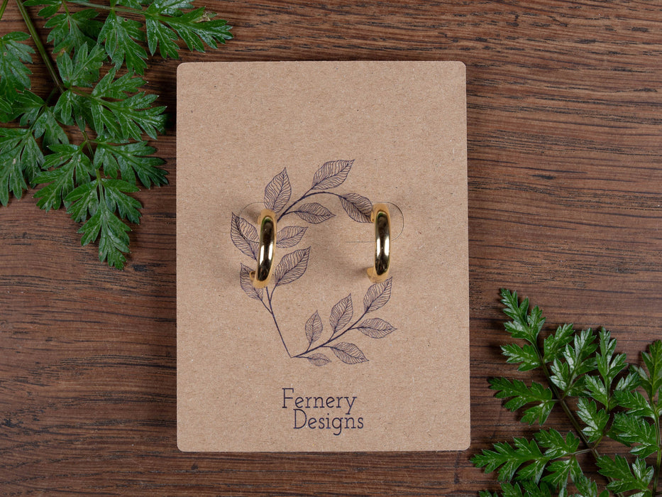 Custom Printed Kraft Hoop Earring Display Cards with flaps, 9cm x 6cm - Fernery Designs