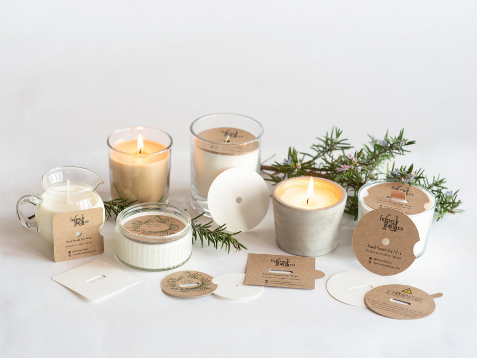 Custom Printed Kraft Candle Dust Covers for wooden wick - Fernery Designs