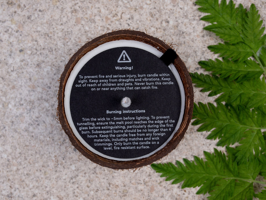 Candle Warning Dust Cover - Black card, text only / white printing design, for cotton wick - Fernery Designs