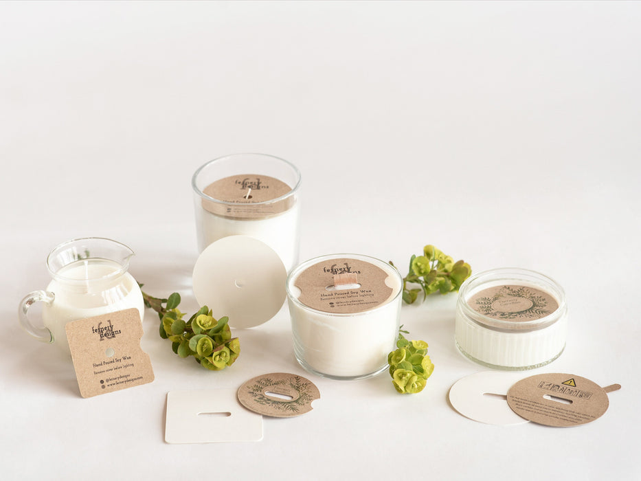 Custom Printed Square Kraft Candle Dust Covers for Cotton Wick - Fernery Designs