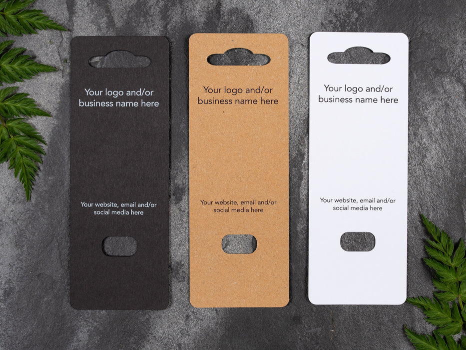 Custom Printed Dog / Cat Collar Display Cards, Black Card, 14cm x 5cm (3 hole sizes & card options) - Fernery Designs