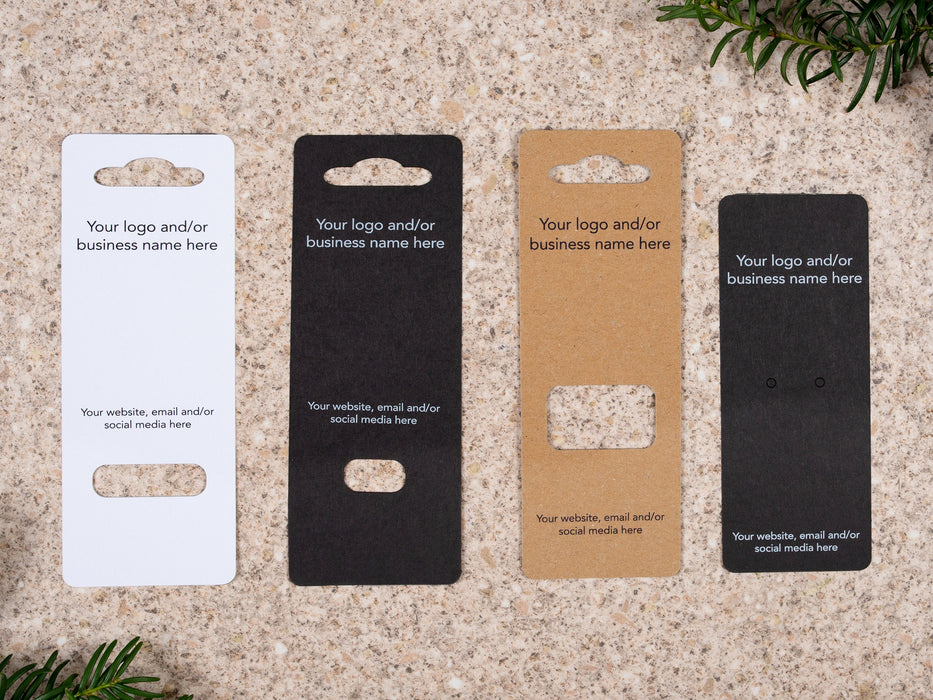 Custom Printed Dog / Cat Collar Display Cards, Black Card, 14cm x 5cm (3 hole sizes & card options) - Fernery Designs