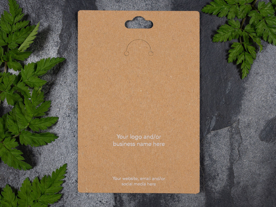 Large Custom White Printed Kraft Keyring Display Cards - Fernery Designs