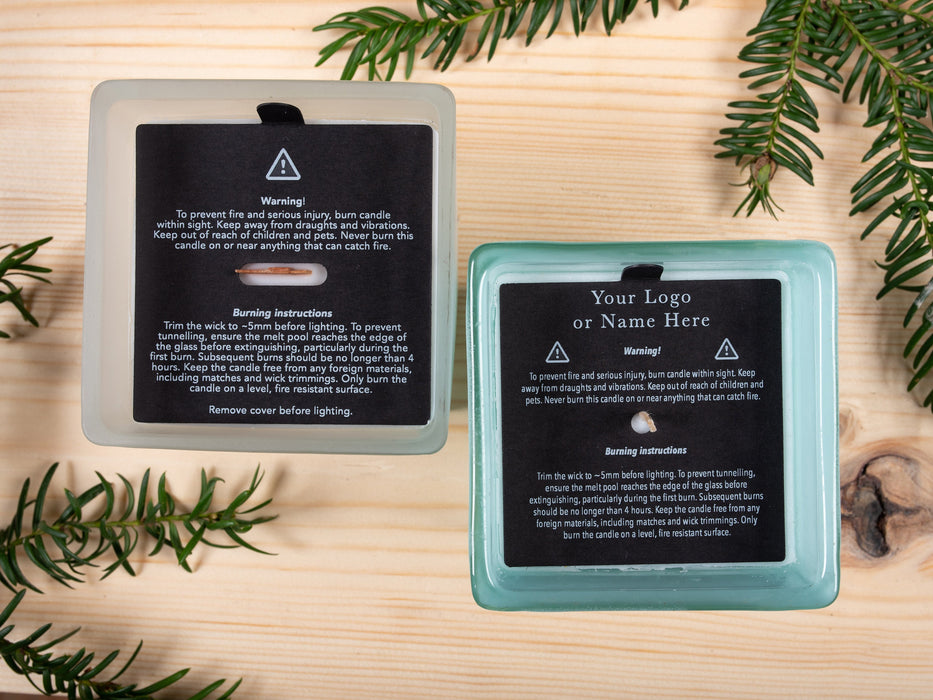 Black Square Warning & Burning Instruction Design Candle Dust Covers, for wooden wick - Fernery Designs