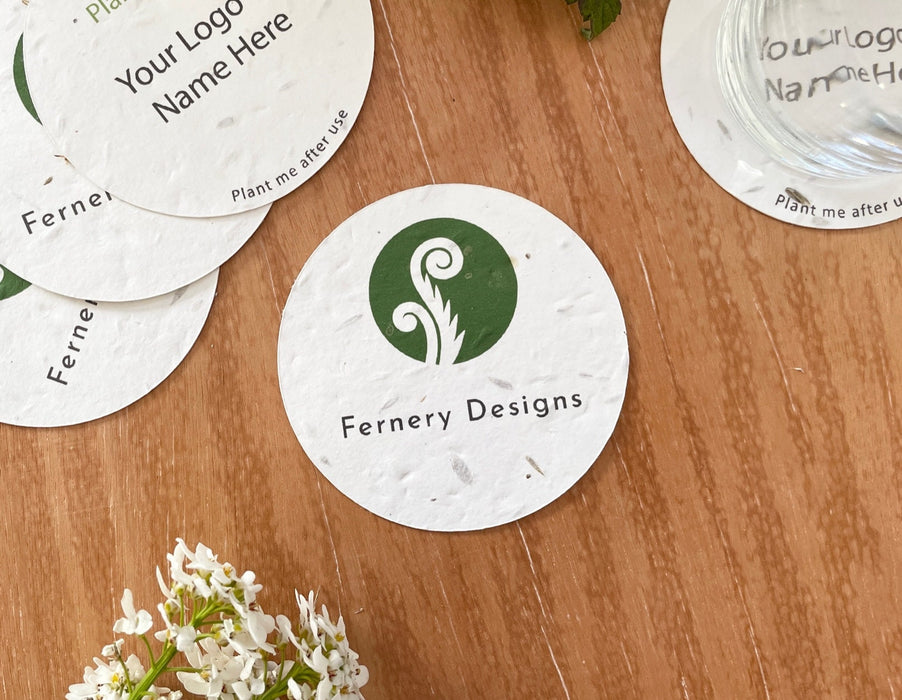 Wildflower Seeded Custom Printed Coasters - Beautiful 280gsm UK made seed card - Fernery Designs