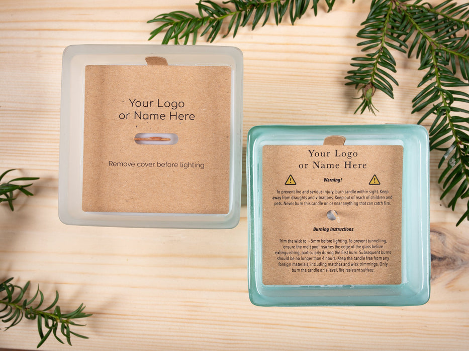 Custom Printed Square Kraft Candle Dust Covers for Wooden Wick - Fernery Designs