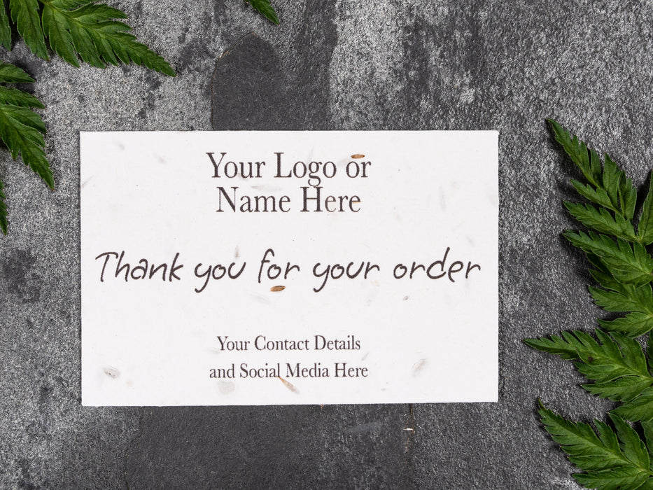 Seeded Customised 'Thank you for your order' Business Cards 280gsm - UK Wild Flower Seeds - Fernery Designs