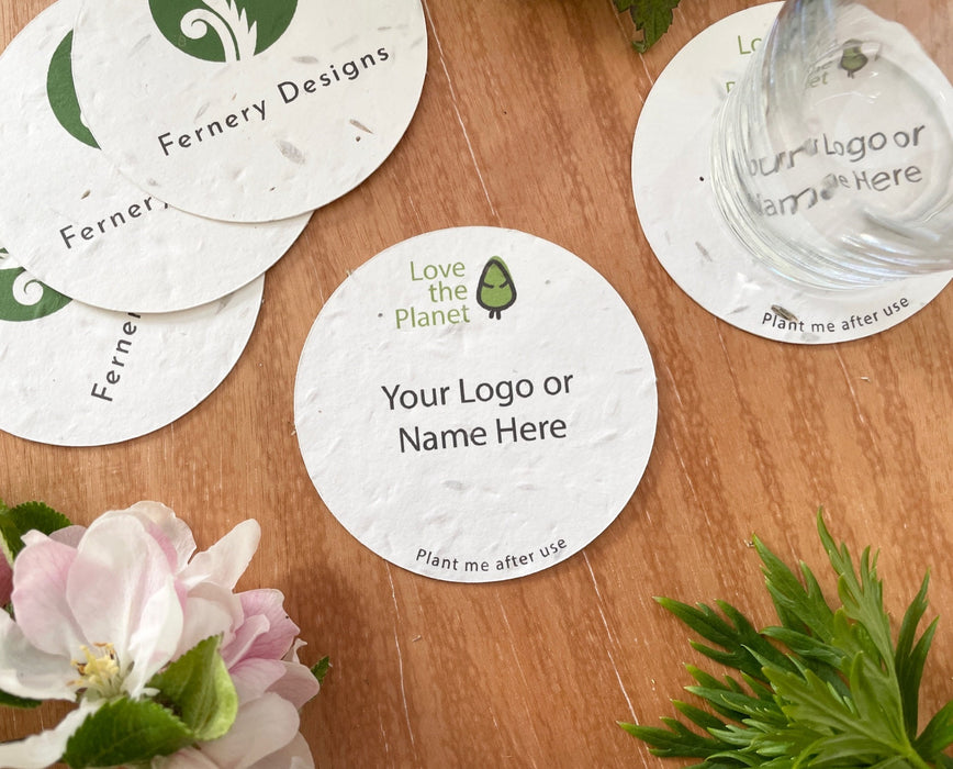 Wildflower Seeded Custom Printed Coasters - Beautiful 280gsm UK made seed card - Fernery Designs