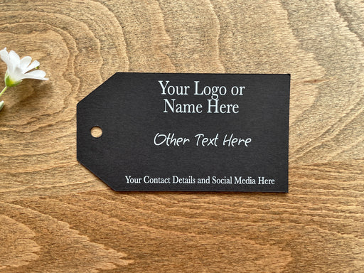 Custom Printed Black Tags, 9cm x 5cm - Fernery Designs