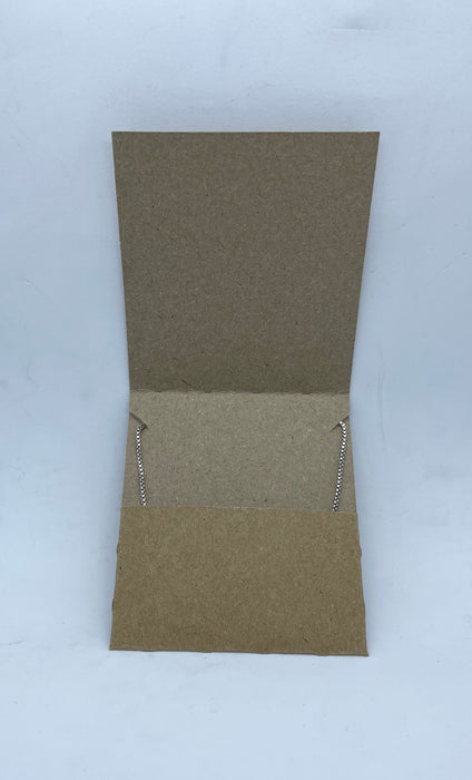 Custom Printed Kraft Necklace Pocket Display Cards - fold in pocket at back - c. 7.5cm x 6.5cm (folded size) - Fernery Designs