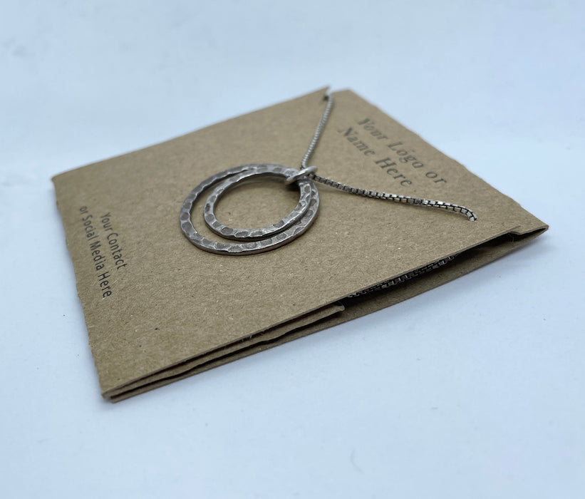 Custom Printed Kraft Necklace Pocket Display Cards - fold in pocket at back - c. 7.5cm x 6.5cm (folded size) - Fernery Designs
