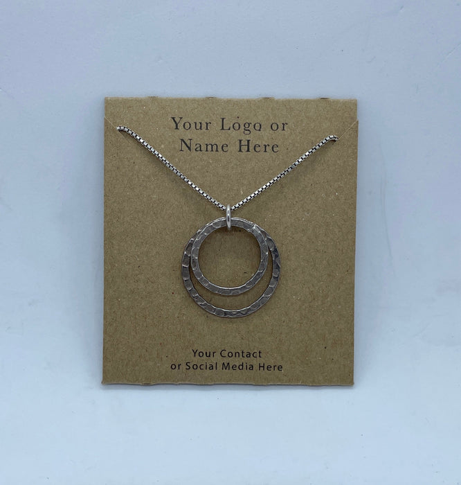 Custom Printed Kraft Necklace Pocket Display Cards - fold in pocket at back - c. 7.5cm x 6.5cm (folded size) - Fernery Designs