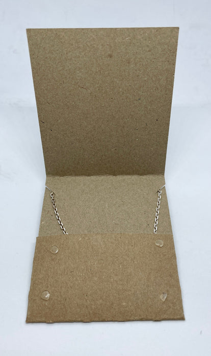 Custom Printed Kraft Necklace Pocket Display Cards - fold in pocket at back - c. 7.5cm x 6.5cm (folded size) - Fernery Designs